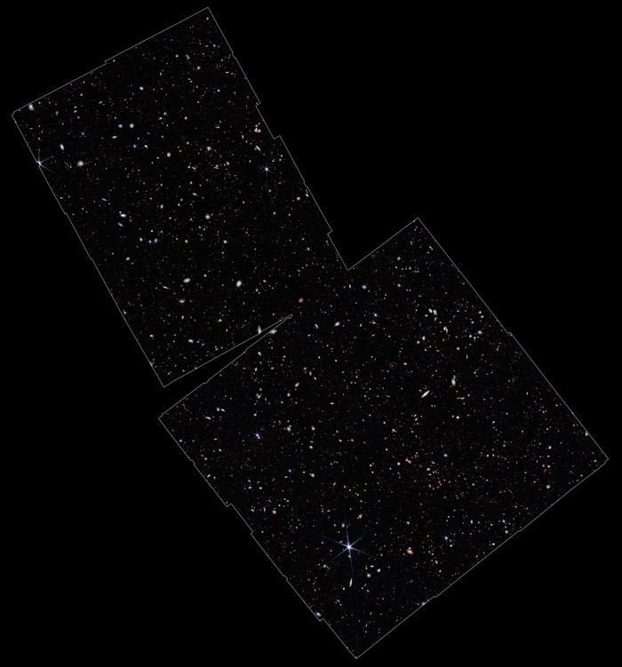 Un champ profond du programme JADES de James Webb, montrant des milliers de galaxies parmi les plus anciennes et lointaines jamais observées